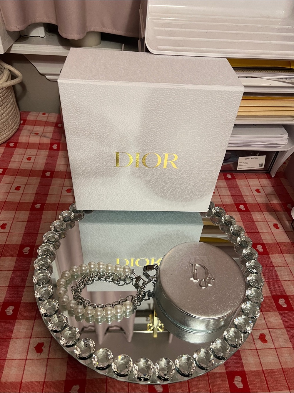 Dior Pearl and Silver Chain Key & Card Holder- with Wristlet Attached